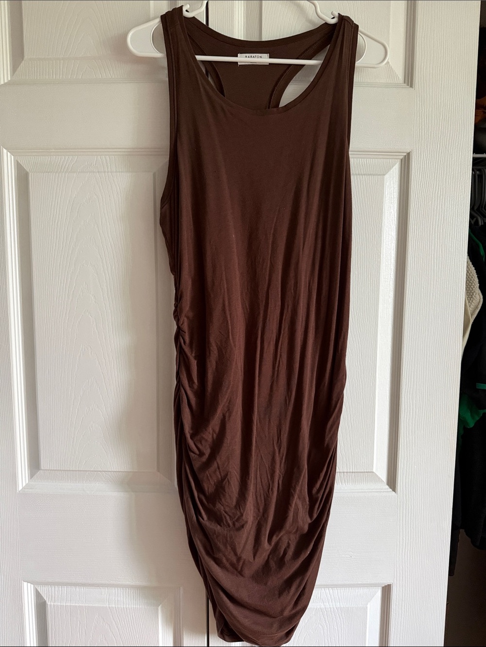 Babaton Chocolate Brown Racerback Ruched Midi Dress